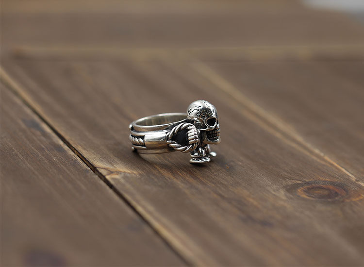 Personalized 925 sterling silver fine jewelry vintage American designer mens rings heavy gothic punk skull band rings