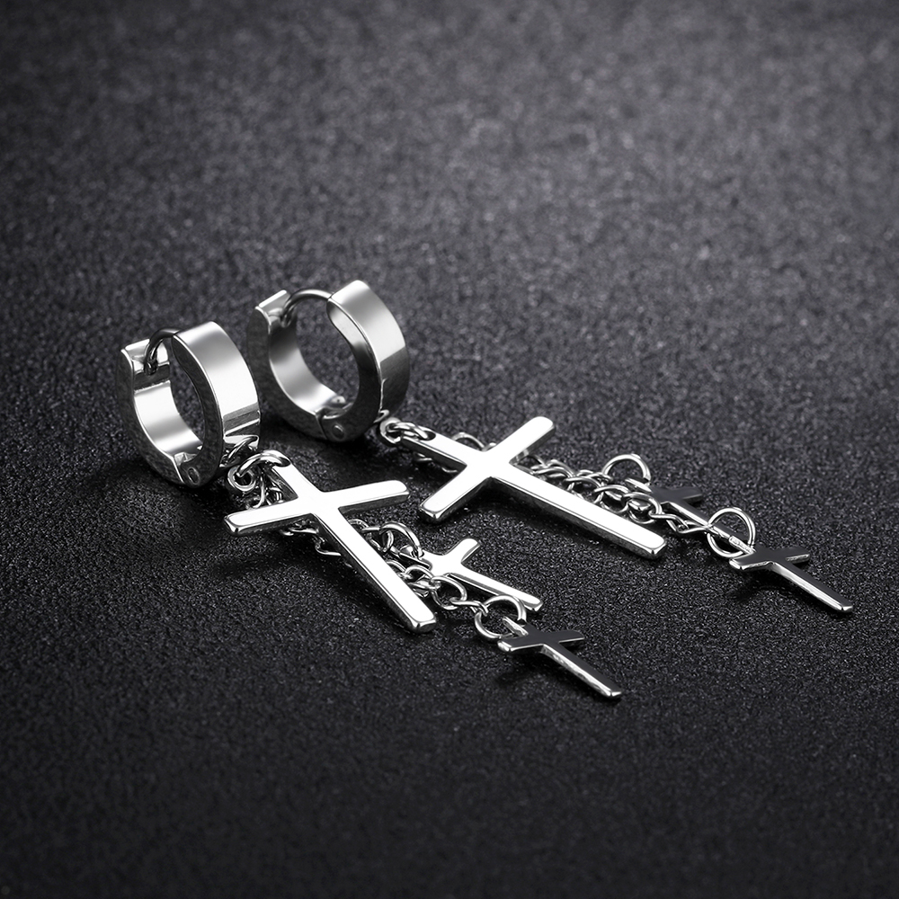 Cool Men Charm Cross Hoop Earrings Jewelry Gold Plated 316L Stainless Steel Ear Bone Nail Earrings