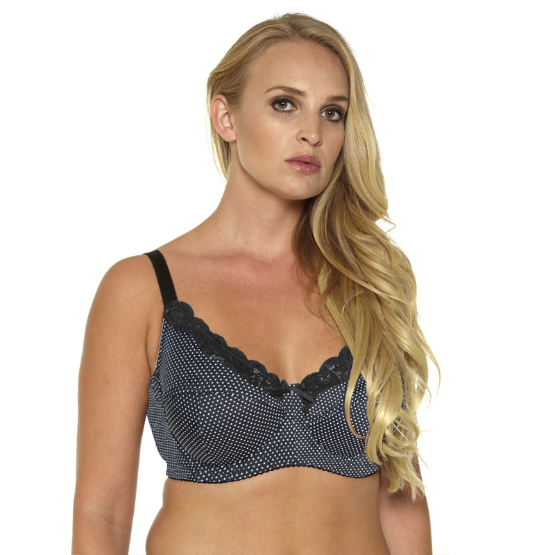Sexy Women Big Size Lace Underwear No-padded Bra Full Coverage Unlined Bras Dot Brassiere Female Lingerie Plus Size 34C-46G