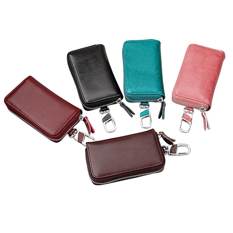 Unisex Split Cowhide Leather Key Wallet Card Holder Business Organizer Housekeeper Case Keychain Purses Pocket Car Keys Bag