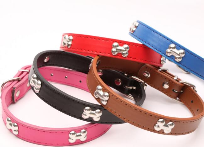 Bone Leather Durable Pet Dog Collar Pet Supplies Accessories Neck Strap Collar For Dog Puppy Pug Collars For Small Large Dogs GA655