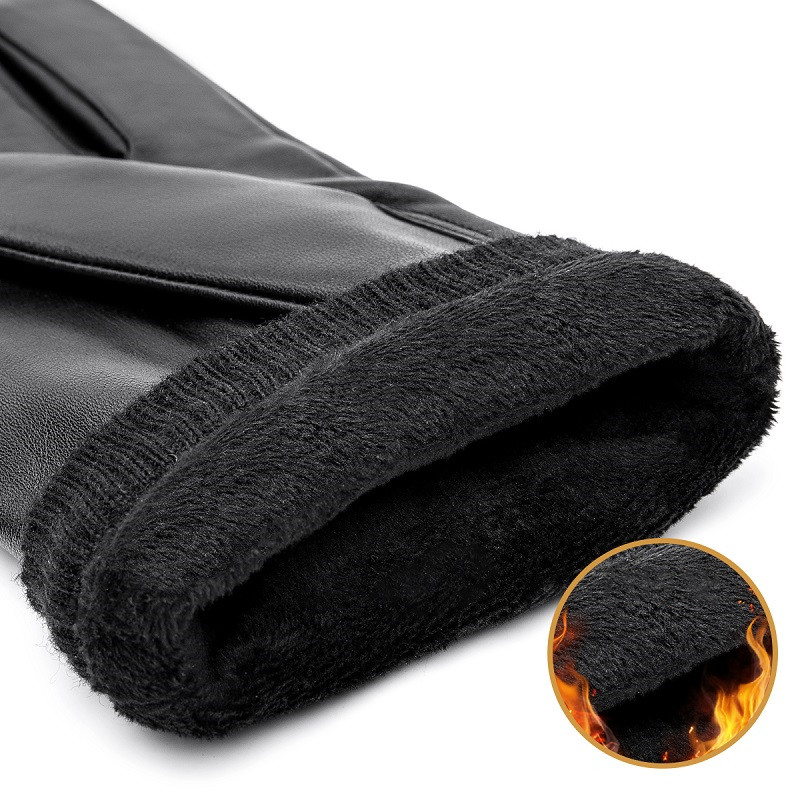 Men Genuine Sheepskin Leather Gloves Autumn Winter Warm Touch Screen Full Finger Black Gloves High Quality