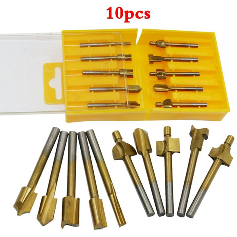 10pcs 1/8" HSS Titanium Coated Trimmer Cleaning Flush Trim Wood Router Bits Double Edged Milling Cutters For Woodworking Tools
10pcs 1/8" HSS Titanium Coated Trimmer Cleaning Flush Trim Wood Router Bits Double Edged Milling Cutters For Woodworking Tools