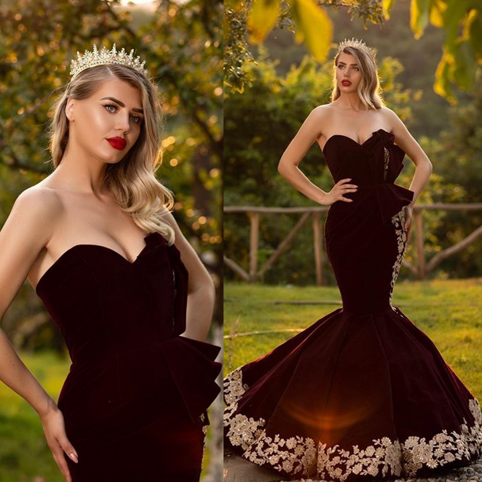 Sleeveless Mermaid Evening Dressess Strapless Appliques Beads Velvet Prom Dress Designer Custom Made Sweep Train Robes De Soirée, Price if only for july
Sleeveless Mermaid Evening Dressess Strapless Appliques Beads Velvet Prom Dress Designer Custom Made Sweep Train Robes De Soirée, Price if only for july