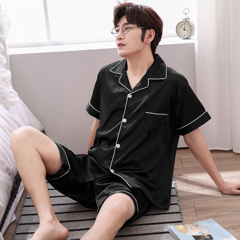 Men Summer Pajamas Sets Men's Satin Silk Homewear Pajamas Short Sleeve Pants Thin Large Size Men's Nightgown, Black
Men Summer Pajamas Sets Men's Satin Silk Homewear Pajamas Short Sleeve Pants Thin Large Size Men's Nightgown, Black