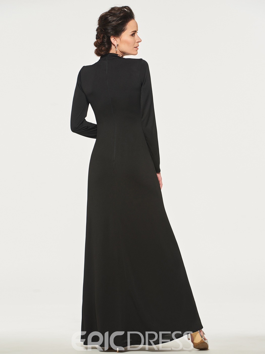 Elegant Sheath Mother of The Bride Dresses Keyhole High Neck Long Sleeve Wedding Guest Dress Lace Crystal Sweep Train Evening Gown