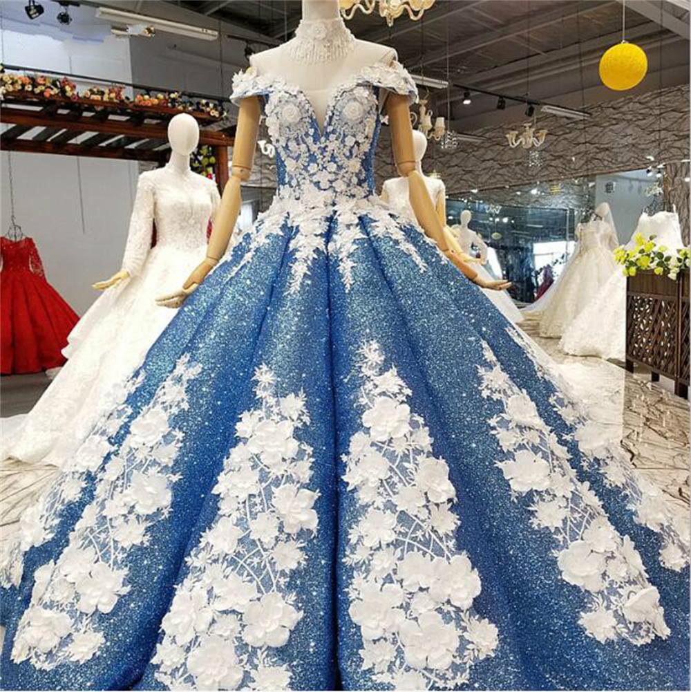 Luxury Sequined Prom Dresses Off The Shoulder Ruffles 3D Floral Appliques Pearls Special Occasion Dress Evening Wear Custom Made Pageant