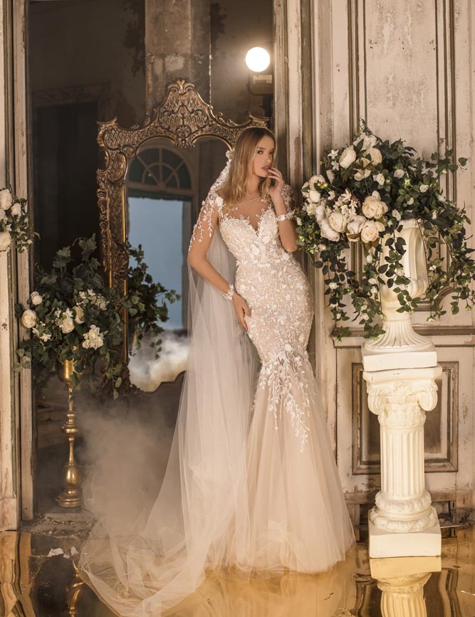 Lace Mermaid Dresses Plus Size vestido de novia Long Sleeve Wedding Dress Sheer Neck Custom Made Bridal Gowns