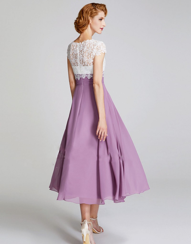 Cheap 2019 Mother Of The Bride Dresses Lace Appliqued Tea Length Groom Mothers Dress A Line Wedding Guest Formal Gowns