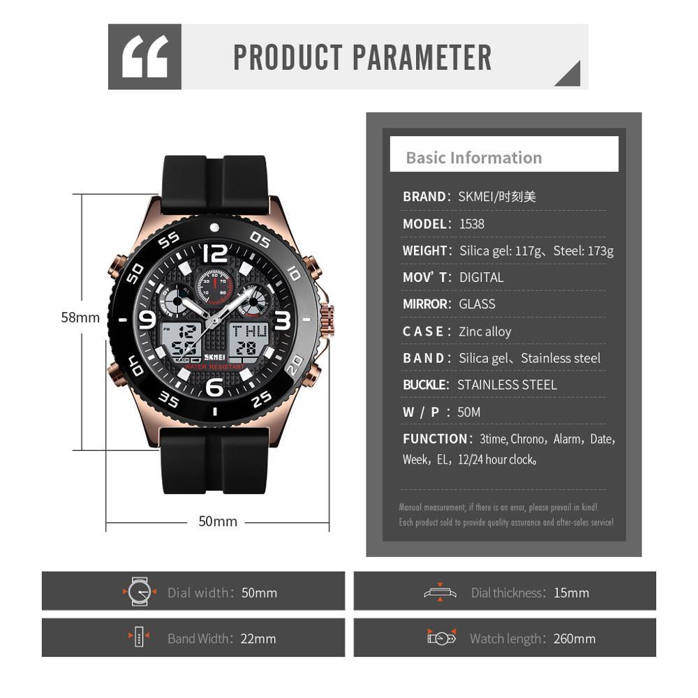 SKMEI Business Watch Men Wristwatch Quartz Dual Display Watch Fashion Casual 3 Time Waterproof Stopwatch Clock Relogio Masculino LY191226