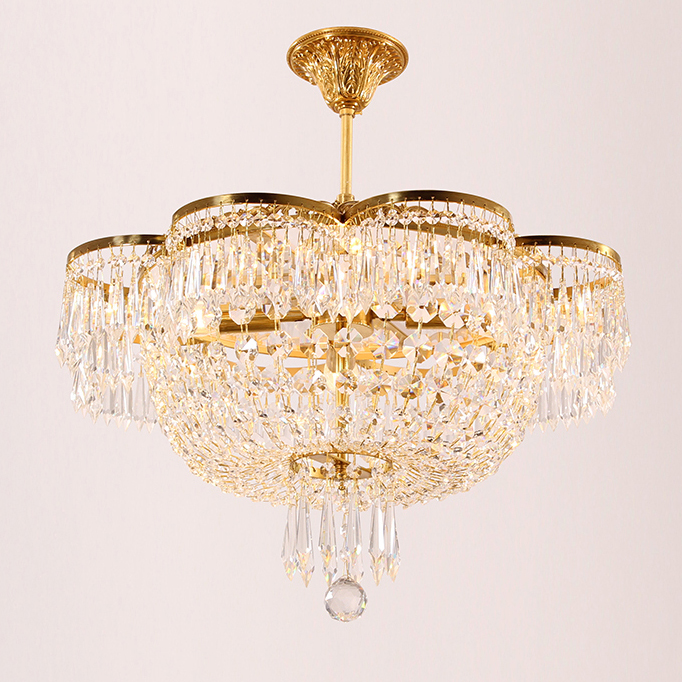 Modern 100% Brass Crystal Chandelier LED Light Romantic French Copper Chandeliers Lights Fixture Bedroom Living Room Home Indoor Lighting
