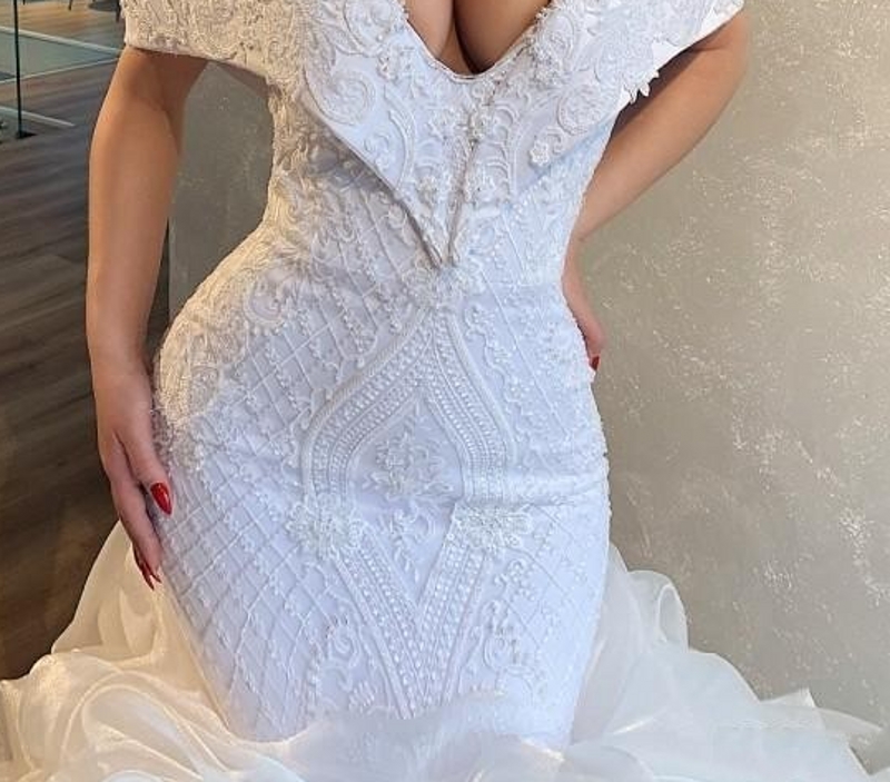 Dubai Mermaid Off Shoulder Lace Wedding Dress 2020 Elegant White Organza Ruffle Arabic Bridal Gown Plus Size African Vestido de Novia