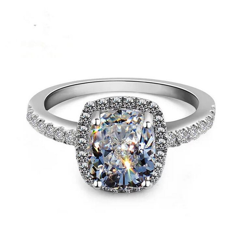 Sparkling Hot Sell Luxury Jewelry 925 Sterling Silver Cushion Shape White Topaz CZ Diamond Party Women Wedding Engagement Band Ring Gift