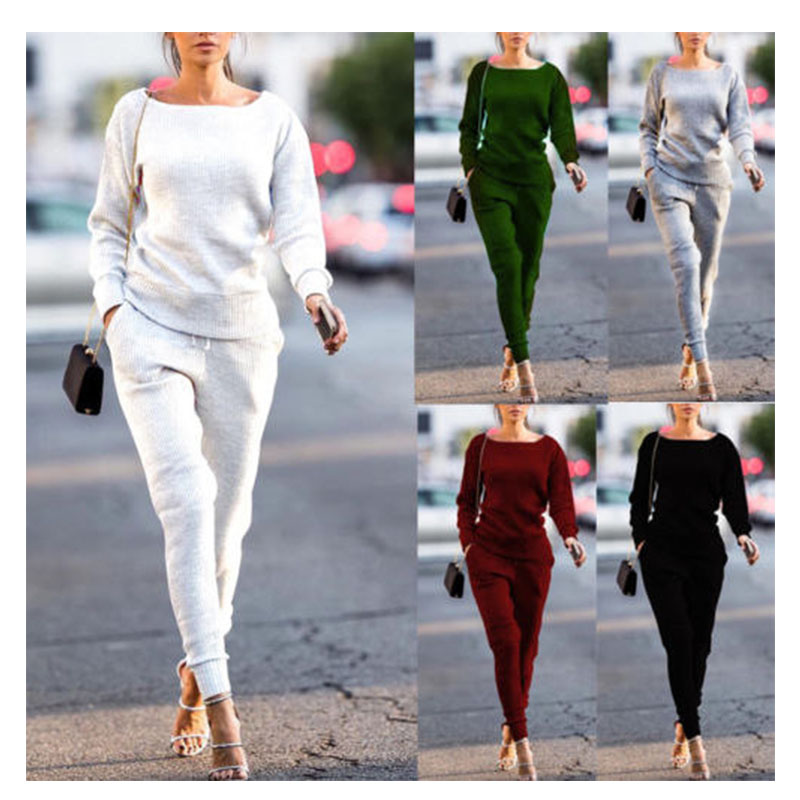 Tracksuit For Women Set knitted suit 2019 Casual Track Suit O-neck Long Sleeve solid Bodycon women' sports suits spring Autumn Winter, White
Tracksuit For Women Set knitted suit 2019 Casual Track Suit O-neck Long Sleeve solid Bodycon women' sports suits spring Autumn Winter, White