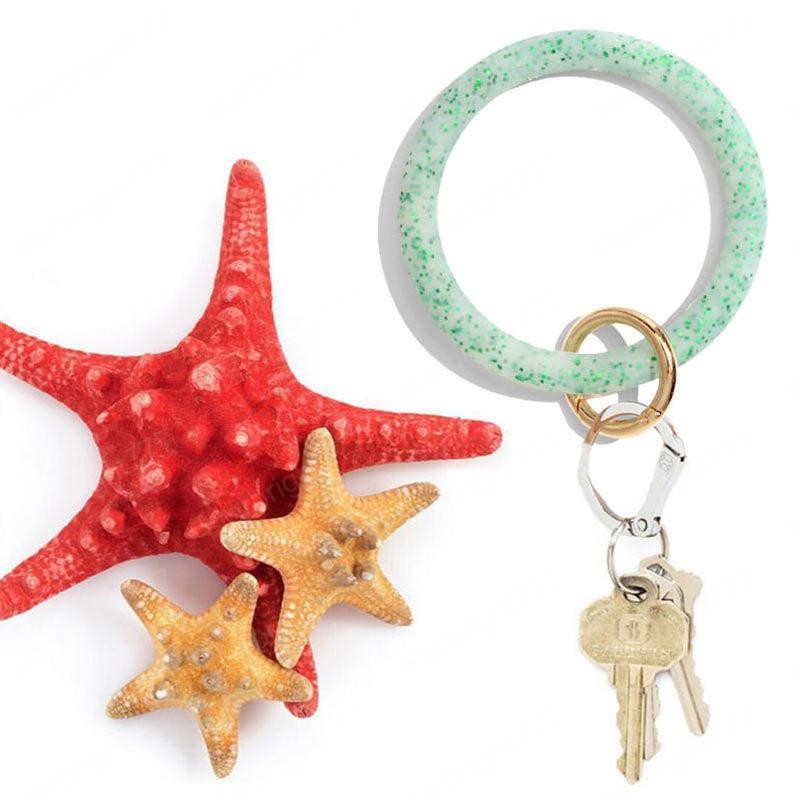 2020 Fashion Shiny Silicone O Bracelet Keychain Women Gift Circle Exaggerated Circle Wrist Keyring Colorful Glitter Bracelet Keychains