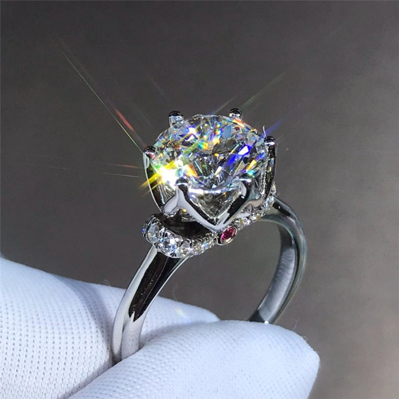 Sparkling Handmade Luxury Jewelry Pure 925 Sterling Silver Round Cut White Topaz CZ Diamond Gemstones Women Wedding Engagement Band Ring