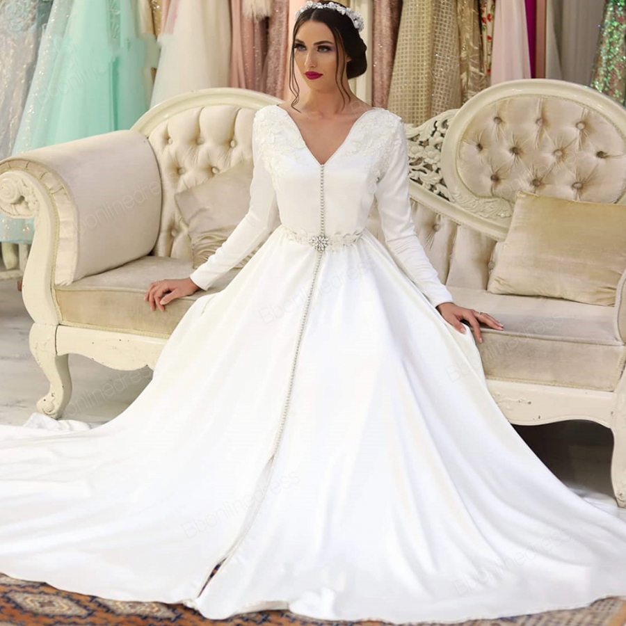 Moroccan Kaftan Evening Dresses 2020 White Appliques Long Evening Dress Full Sleeve Arabic Muslim Prom Party Dress