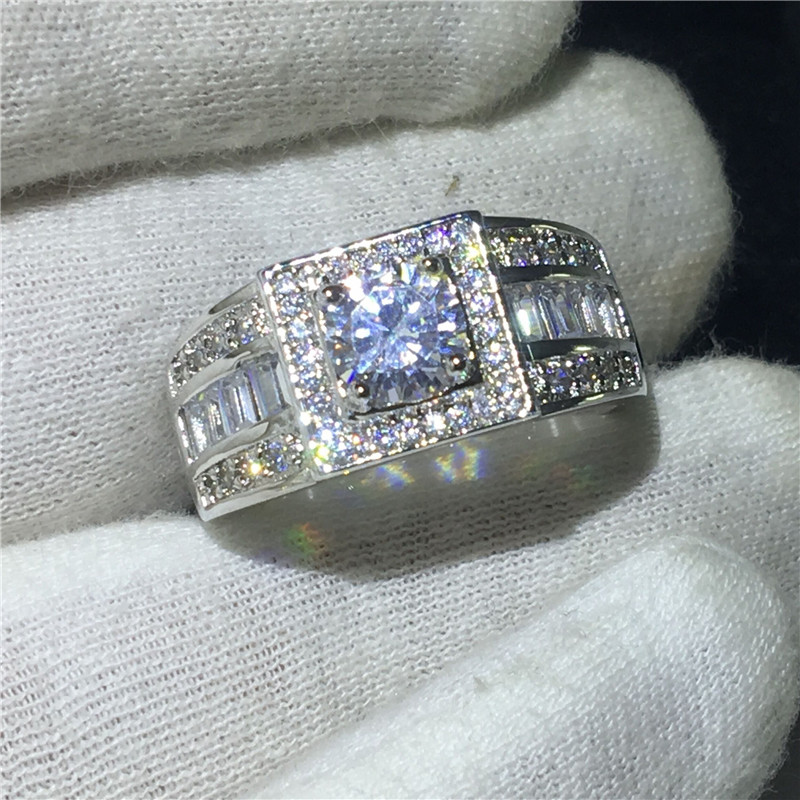 choucong solitaire Male Ring Diamond Cz White Gold Filled Engagement Wedding Band Rings for men Finger Jewelry