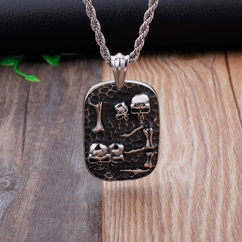 Casting Dog Tag Pendants Necklace Cool Men Military Card Skeleton Pattern 316L Stainless Steel New Fashion Jewelry