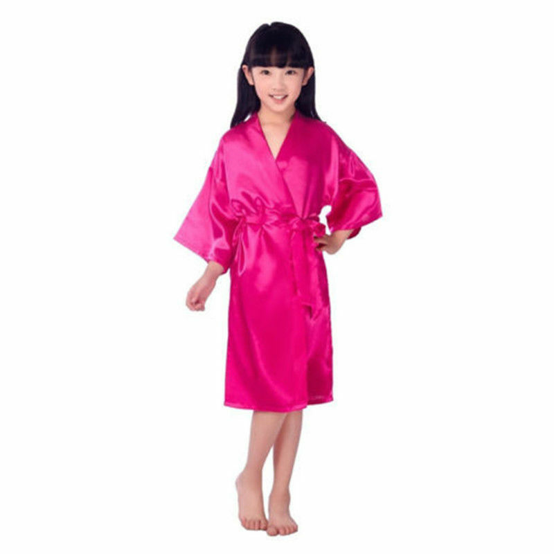 Silk Satin Wedding Bride Flower Girls Robe Solid Bathrobe Short Kimono Robe Night Bath Fashion Dressing Gown Rose