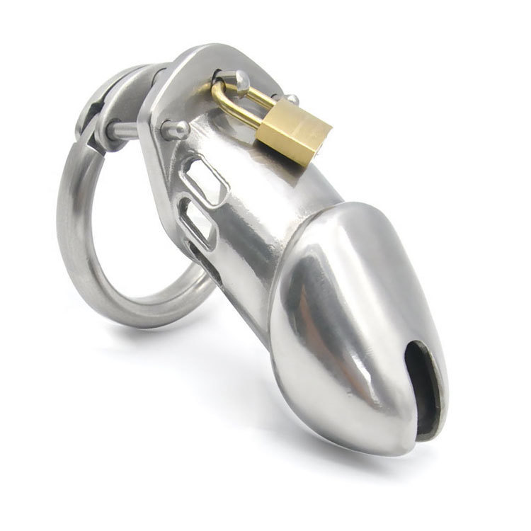Men Long One Penis Lock Cock Ring Stainless Steel Male Chastity Device Cock Cages Virginity Lock Chastity Belt Penis Ring Locks C18122601