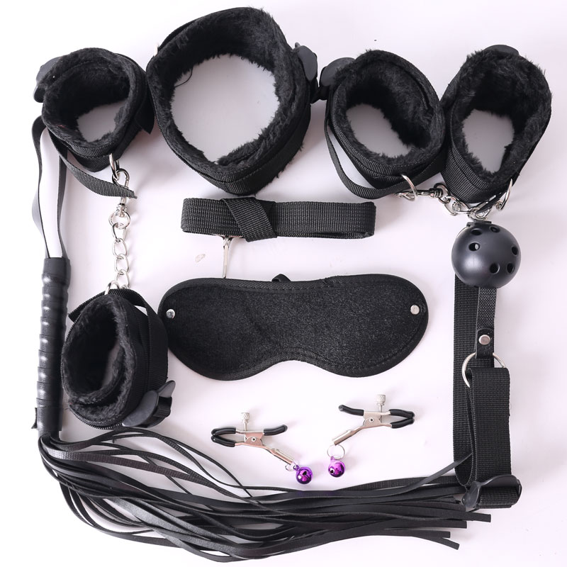 7Pcs Nylon Plush Erotic Sex Toys Adults Sex Handcuffs Whip Mouth Gag Sex Mask Bdsm Bondages Set