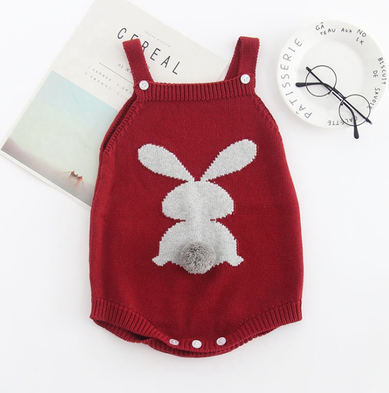 INS Baby Romper Rabbit Tail Infant Suspender Jumpsuits 100% Cotton Baby Girls Rompers Cute Newborn Clothes Kids Clothing 3 Colors DHW2039