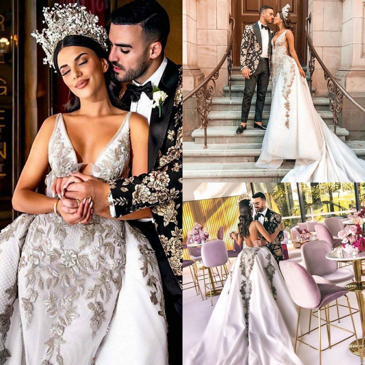 plus size vintage wedding dresses with detachable sleeveless deep v neck lace appliqued court train sexy robes de marie