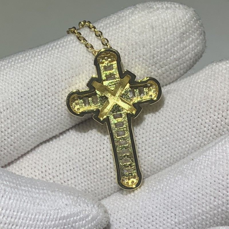New Sparkling Handmade Fine Jewelry 925 Sterling Silver&Gold Fill Large Small Cross Pendant Christianity Party Clavicle Women Necklace