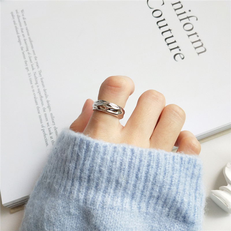 Authentic 925 Sterling Silver Tin Foil Paper Style Open Size Rings New Fashion Simple Adjustable Statement Ring For Women