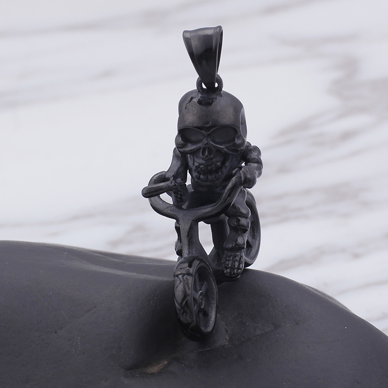 Hip Hop Skeleton Bicycle Pendants Necklace New Men Punk 316L Stainless Steel 18K Gold Plated Jewelry