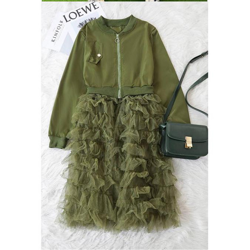 2019 Women Autumn Solid Casual Mesh Lace Splice Jacket Ladies Fashion Coat Zipper Down Outwear Tops Females New Clothing Tops V191209