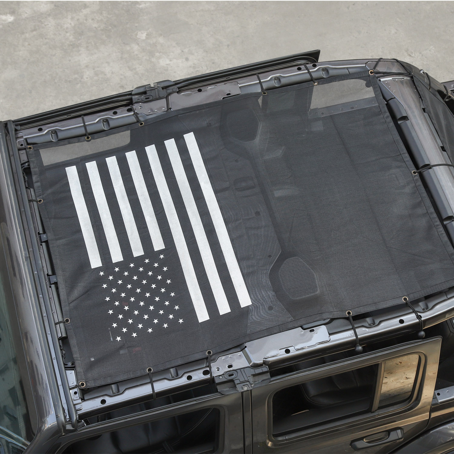 Black Mesh Sunshade Roof SunShade Net (US Flag) For Jeep Wrangler JL JLU 2018-2025 up 4Door Auto Exterior Accessories
