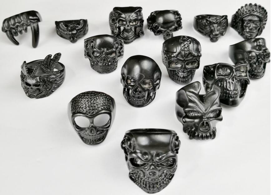 Promotion price Mixed style Mixed size Gothic Skull Rings Men's Black Skull Ring Punk Rings For Men s Fashion Jewelry in Bulk