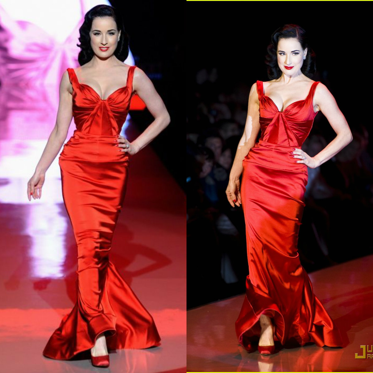 Sparkly Red Evening Dresses Plunging Neckline Sweep Train Satin Mermaid Prom Dress Ruffles Plus Size Formal Occasion Gowns