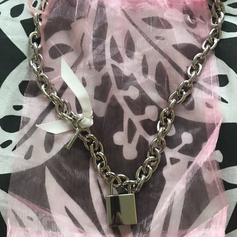 2019 Handmade Men Women Unisex Punk Chain Necklace Heavy Duty Square Lock Padlock Choker Metal Collar T190626
