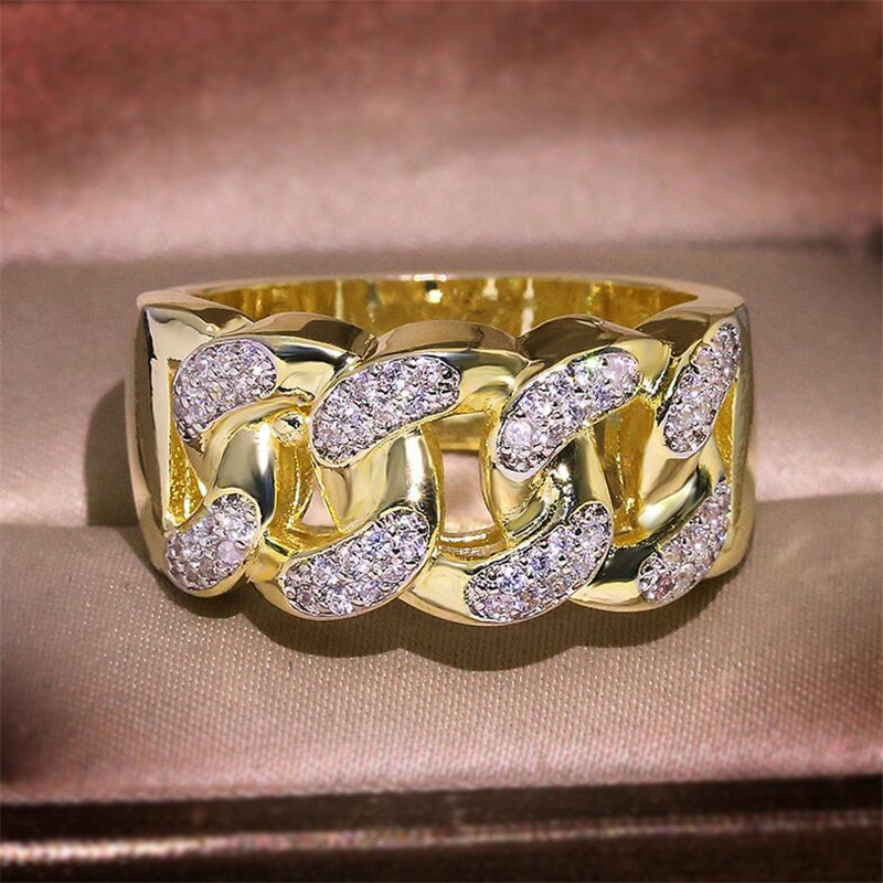 Hip Hop Retro Fashion Jewelry 925 Sterling Silver&Gold Fill Pave White Sapphire CZ Diamond Gemstones Women Wedding Chain Ring For Lover Gift