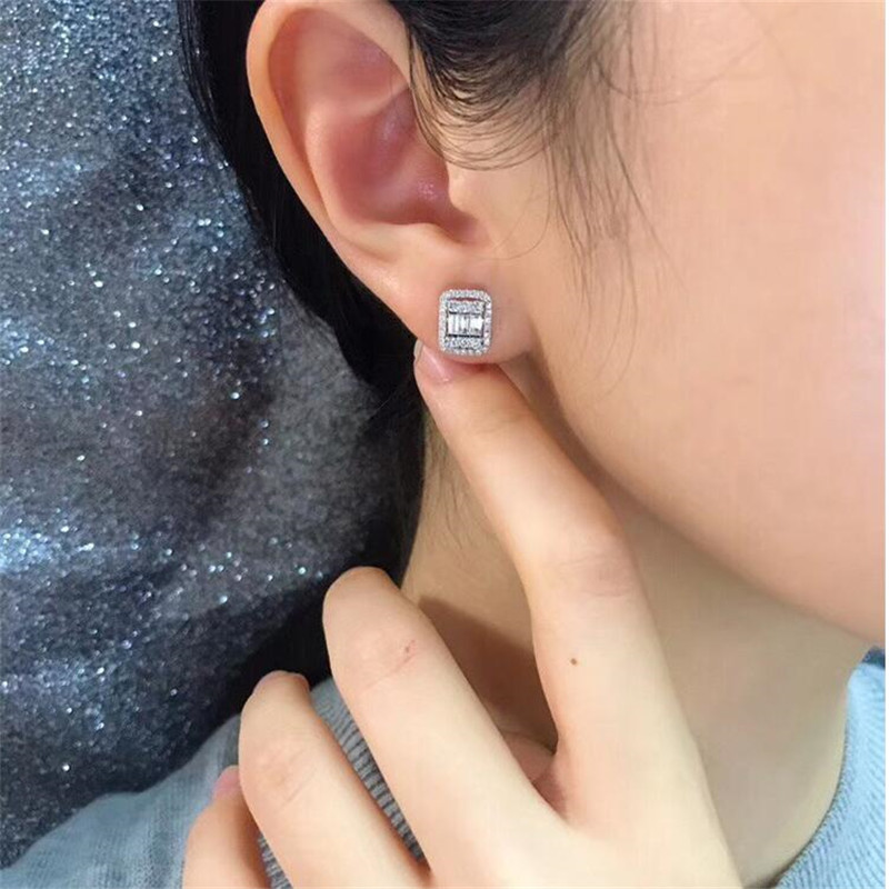 Sterg Sier Princess Cut White Sapphire CZ Stud Earrings for Women