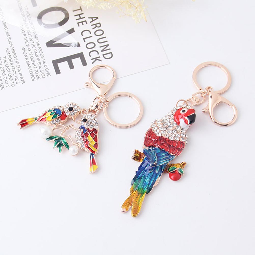 10Pcs/lot Keychain Creative Fashion Rhinestone Bird And Parrot Crystal Pendant Keyring Chain Key Ring Holder For Cars Backpack Handbag