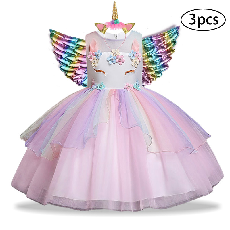 Ball Gown Toddler Flower Girls Dress 3Pcs Kids Dresses for Girls Unicorn Party Christmas Costume Child Princess pageant gown New Year 2020