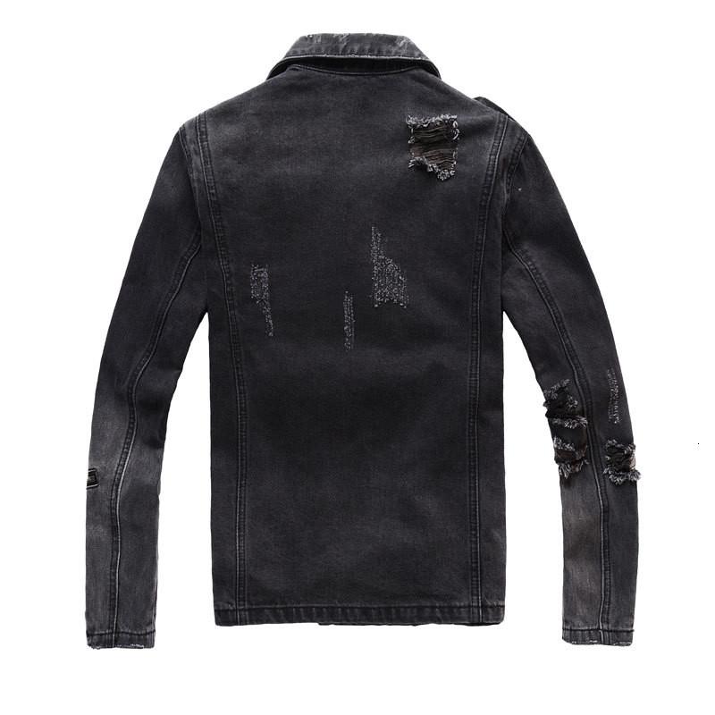 Uplzcoo New Fashion Biker Denim Jackets Men Black Hole Zippers Denim Coat Jackets Casual Men Clothing Casaco Masculino EM157 V191128
