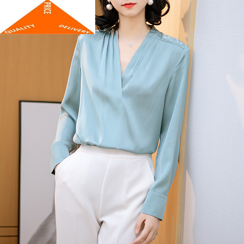 100% Spring Summer Real Silk Blouse Women Clothes 2020 Elegant Ladies Lace V Neck Shirt Vintage Sexy Tops Blusas 2006, Blue
100% Spring Summer Real Silk Blouse Women Clothes 2020 Elegant Ladies Lace V Neck Shirt Vintage Sexy Tops Blusas 2006, Blue