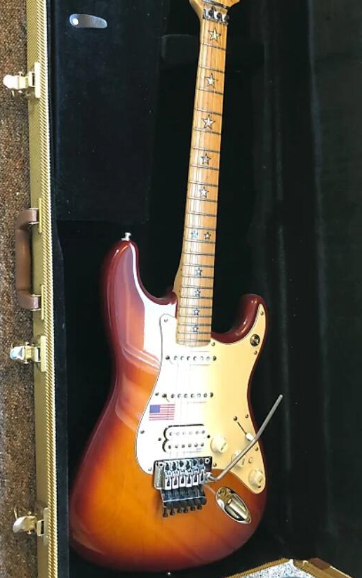 Custom Richie Sambora Signature Tabacco Sunburst 1994 ST Electric Guitar Floyd Rose Tremolo Tailpiece & Locking Nut, Star Inlay, SSH Pickups
Custom Richie Sambora Signature Tabacco Sunburst 1994 ST Electric Guitar Floyd Rose Tremolo Tailpiece & Locking Nut, Star Inlay, SSH Pickups
