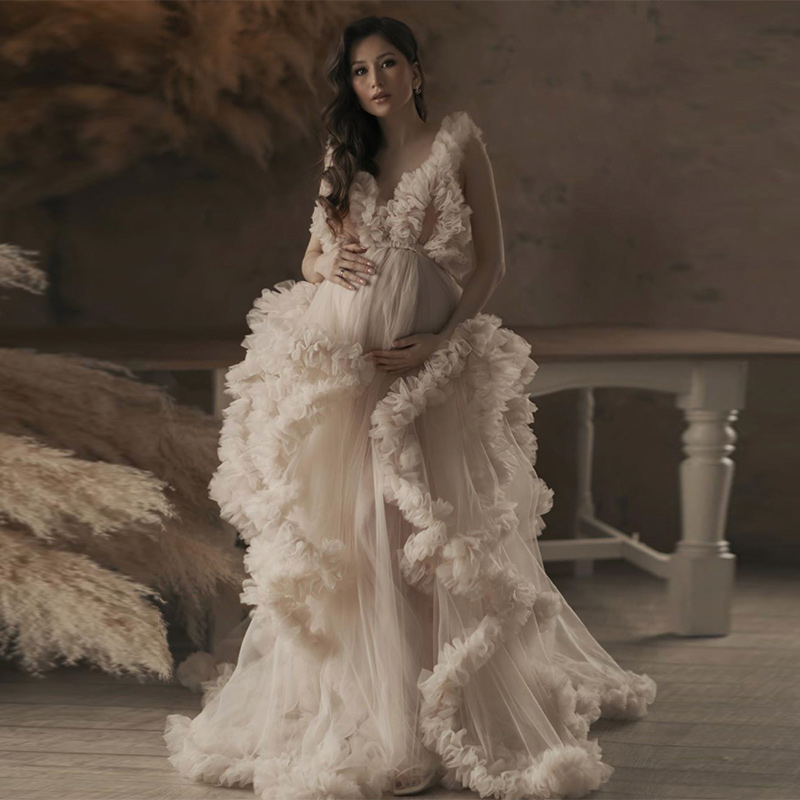 Gorgeous Illusion Night Robe White Ruffles Party Sleepwear Custom Made Luxury Nightgowns Robes Wedding Dress 2020 Bridal Gown