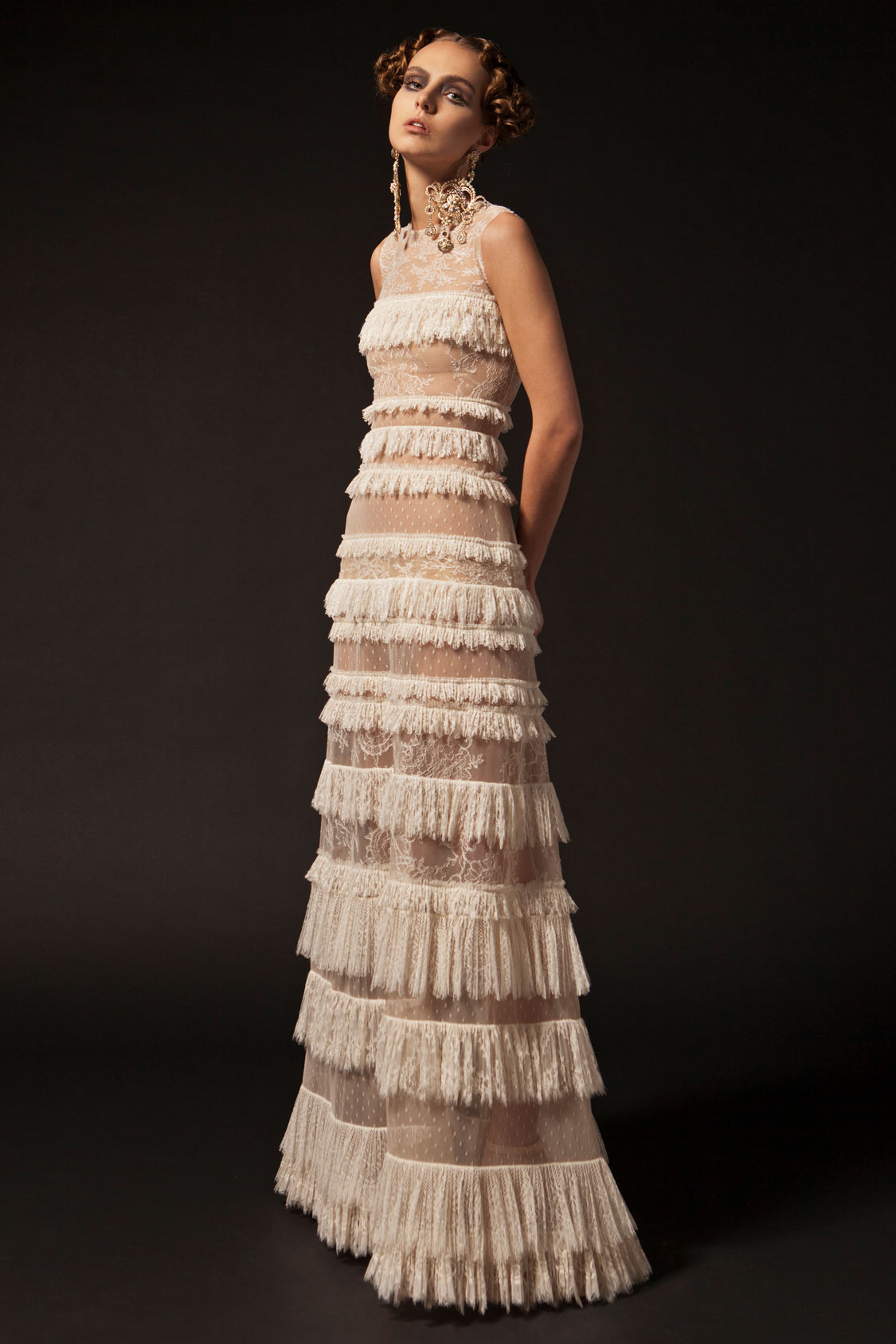 Krikor Jabotian 2019 Lace Ivory Prom Dresses Jewel Neck A Line Sexy Formal Party Dress Cake Tutu Ruffles Pageant Evening Gowns