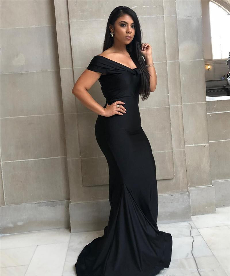 Black Mermaid Long Bridesmaid Dresses 2019 Plus Size Off Shoulder Floor length Garden Maid of Honor Wedding Party Guest Gown