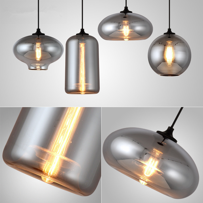 Modern Smoke Gray Glass Pendant Lights for Living Room Nordic Led Hanglamp Loft Industrial Hanging Lamp Home Decor Luminaire E27