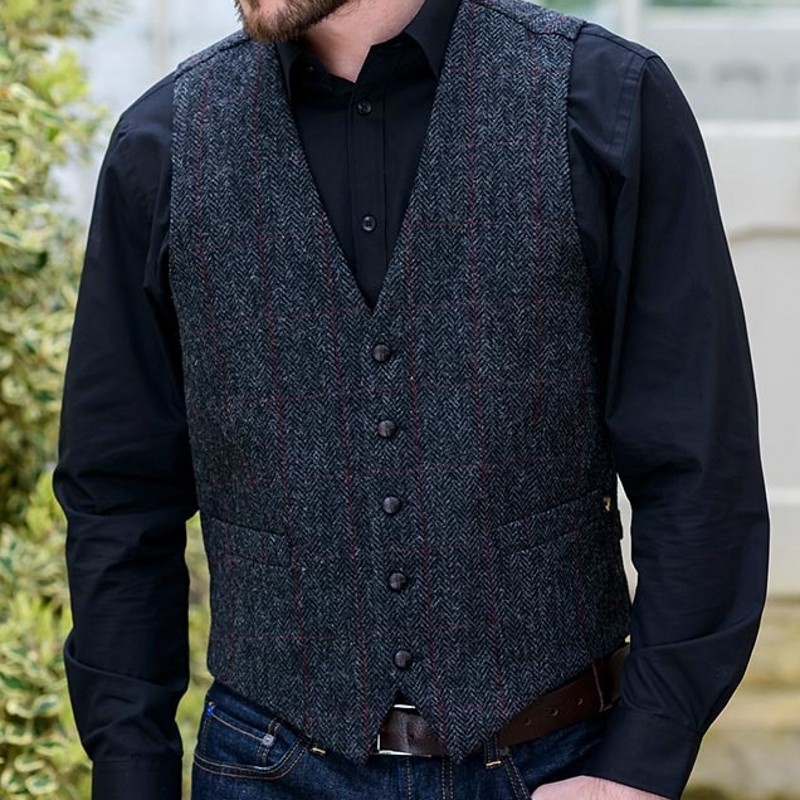 Gray Wool Groom Vests Herringbone Tweed Vest Slim Fit Men's Suit For Prom Country Wedding Waistcoat Dress Tailor Made 2021 New