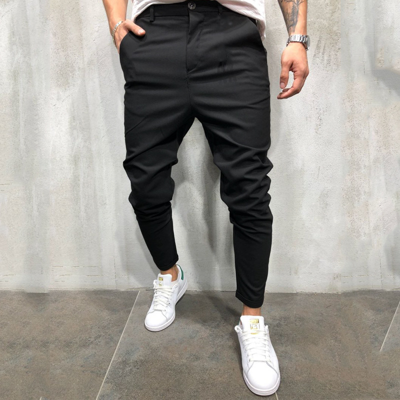 Men's Casual Straight Jogger Pants - Solid Color Slim Fit Fiess Trousers, Polyester, Black, S-2Xl B3
