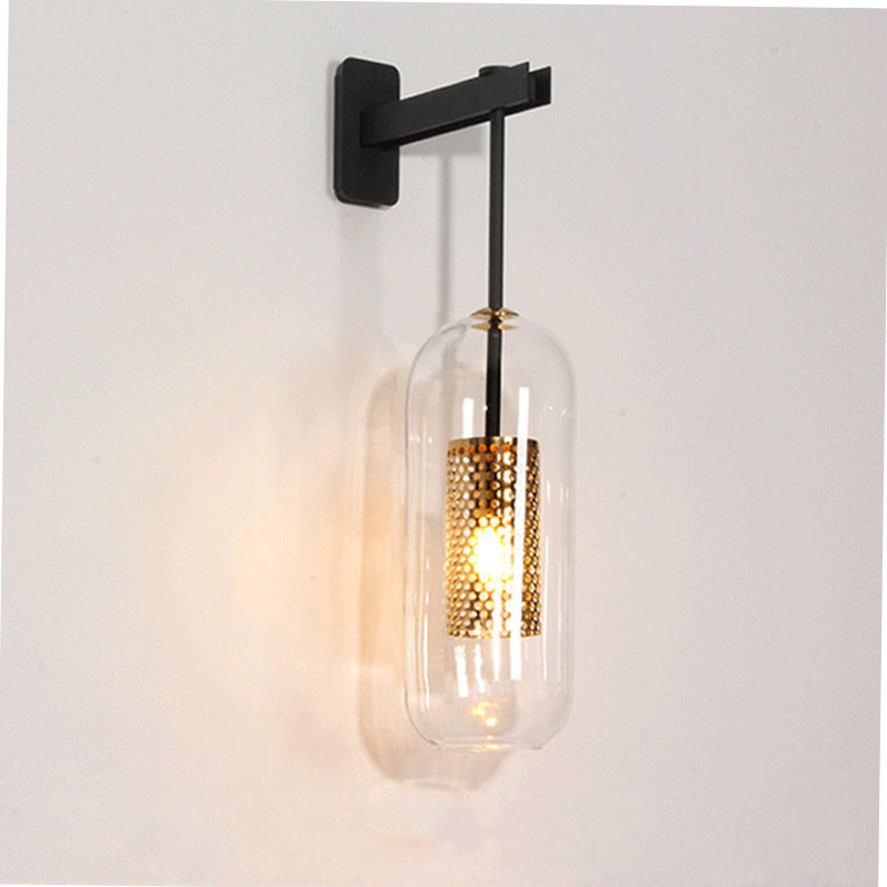 Indoor lighting Postmodern wall lamp gold/black metal glass creative sconce LED wall light bedroom bedside Aisle corridor stair
